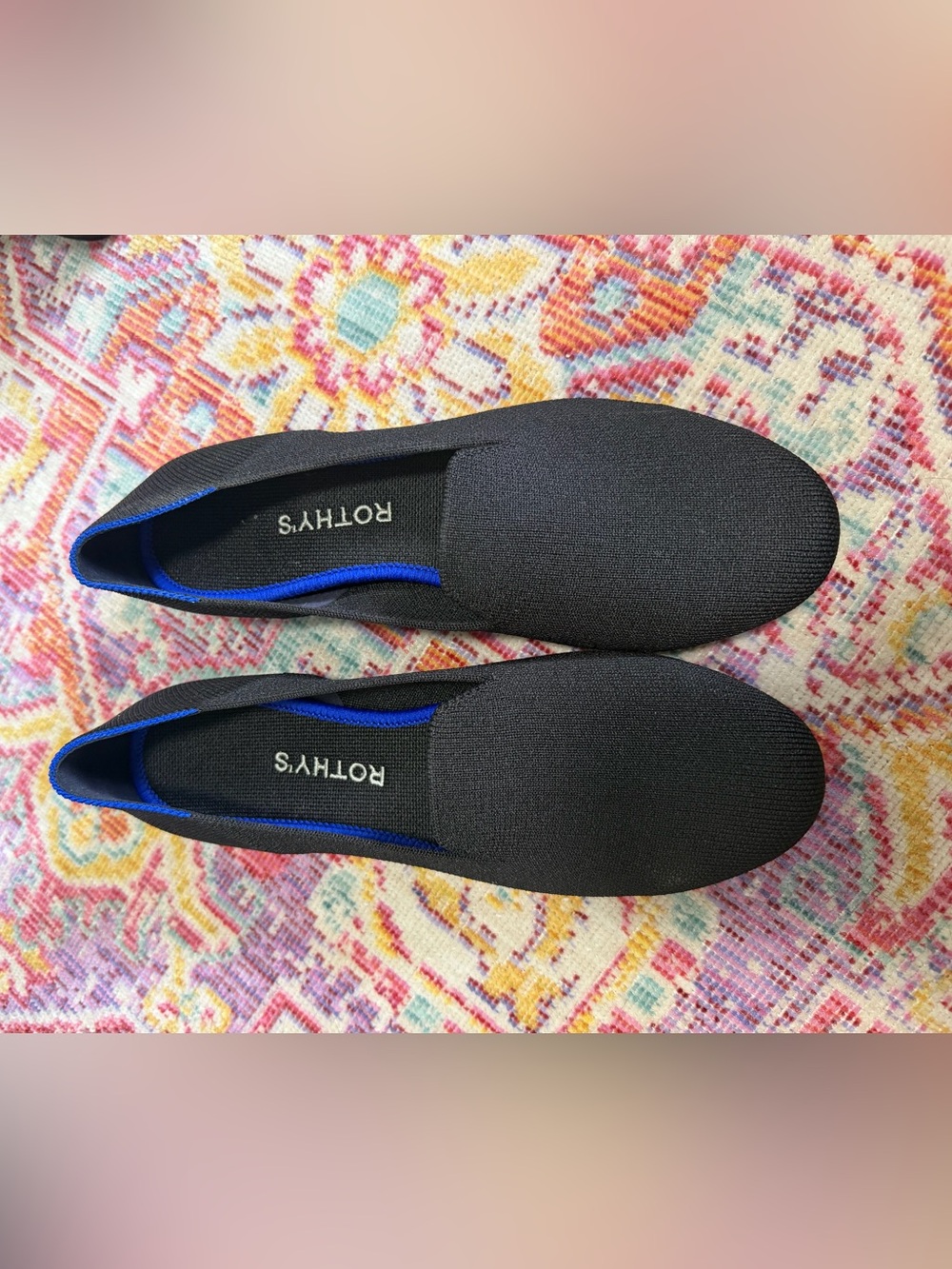 Rothy's Women’s Black Slip-On Loafers with Blue Trim